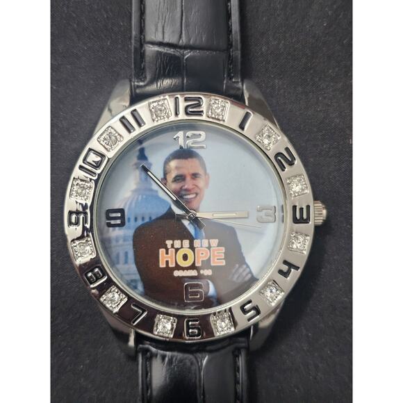 55.3mm Mens vintage collectible BARACK OBAMA Analog Watch Black Leatherette band main image 4